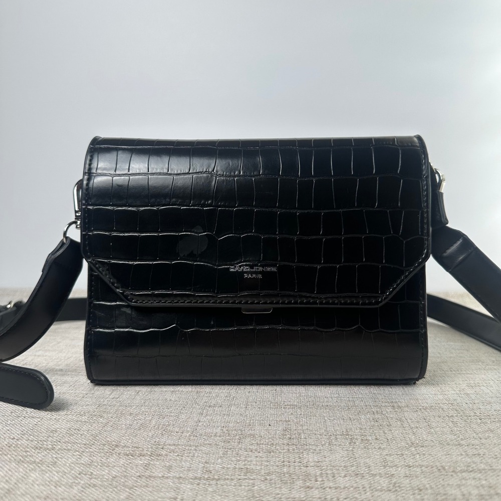 David Jones Paris Black Croc Embossed Crossbody Bag Multicolor Accordion Purse